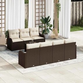 Conjunto de Sofá de Jardim vidaXL de 8 Peças com Almofadas Castanho Vime Polietileno