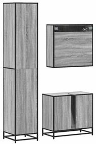 3 pcs Conjunto móveis casa de banho madeira proc. cinza sonoma