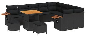 Conjunto de Sofá de Jardim vidaXL com 12 peças e Almofadas Pretas de R