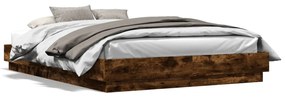Estrutura de cama com luzes LED 140x200 cm carvalho fumado