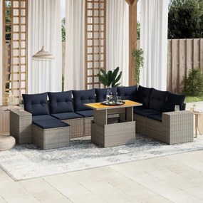vidaXL 9 pcs conjunto sofás p/ jardim c/ almofadões vime PE cinzento