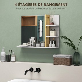 Espelho de parede para casa de banho 45 x 15 x 58,5 cm com 3 prateleiras laterais e 1 prateleira inferior em bambu e branco