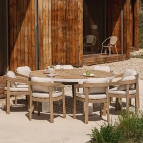 Conjunto De Mesa Redonda Riviera, Ø180 Cm, Em Madeira De Teca E Alumínio, E 8 Cadeiras De Jardim Em Madeira De Acácia Uleno. Madeira De Teca - Sklum
