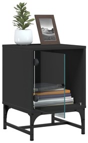 Mesas de cabeceira c/ portas de vidro 2 pcs 35x37x50 cm preto