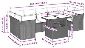 8 pcs conj. sofás jardim c/ almofadões vime PE cinzento-claro