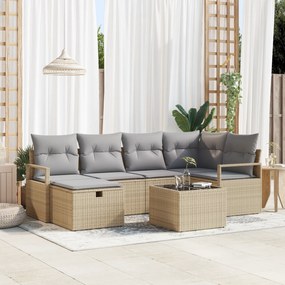 Conjunto de Sofás de Jardim vidaXL com Almofadas Bege Vime PE 7 Peças,