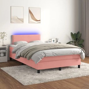 Cama box spring c/ colchão/LED 120x200 cm veludo rosa