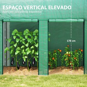 Estufa Pequena Estufa de Exterior com Porta Dupla com Fecho de Correr e Cobertura de PE 200x100x178 cm Verde