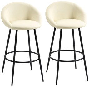 HOMCOM Conjunto de 2 Bancos Altos de Cozinha Estofados em PU Bancos de Bar com Base Antiderrapante e Apoio para os Pés Estilo Moderno Carga Máxima 120kg 54x48,5x96cm Creme