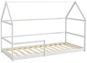 AIYAPLAY Cama Infantil 90x190 cm em Forma de Casa com Barreira Protetora Cama Casinha de Madeira Carga 60 kg Branco