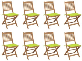 vidaXL Cadeiras de exterior dobráveis c/ almofadões 8pcs acácia maciça