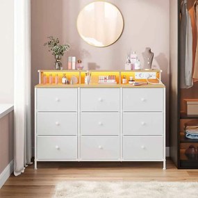 Cómoda com iluminação LED e 9 gavetas 33,5 x 114 x 84 cm branco nuvem