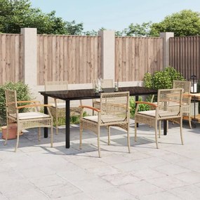 vidaXL 7 pcs conjunto de jantar p/ jardim com almofadões vime PE bege