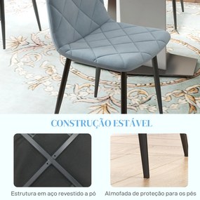 Conjunto de 4 Cadeiras de Jantar Modernas Cadeiras de Cozinha Estofadas em Veludo com Pés de Aço 45x54x87 cm Azul Claro