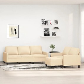 vidaXL 3 pcs conjunto de sofás com almofadões tecido cor creme