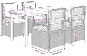 5 pcs conjunto de jantar p/ jardim com almofadões vime PE bege