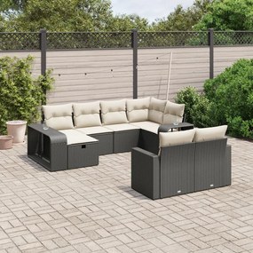 10 pcs conjunto sofás de jardim c/ almofadões vime PE preto