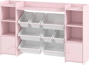 Móvel de Arrumação Infantil, 140 x 30 x 90 cm, com 8 Caixas Amovíveis, Cor-de-Rosa