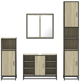 4 pcs conj. móveis casa banho derivados madeira carvalho sonoma