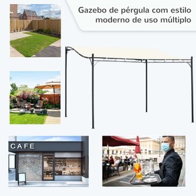 Pérgola de Jardim 4x3m Pérgola Montada na Parede com 16 Orifícios de Drenagem Metal e Poliéster 180 g/m² Creme