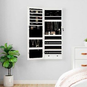 Móvel para joias de parede espelhado com luzes LED branco