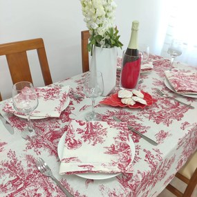 Toalha de Mesa Linho COL Toile de Jouy Red Ponto Aberto
