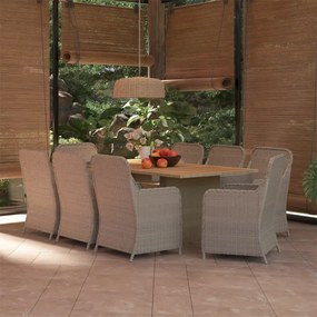 vidaXL 9 pcs conjunto de jantar para jardim vime PE castanho