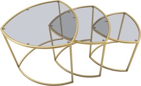 CONJUNTO DE 3 MESAS DE CENTRO TRIANGULARES Ø 60X50-50X45-40X40 CM DOURADO