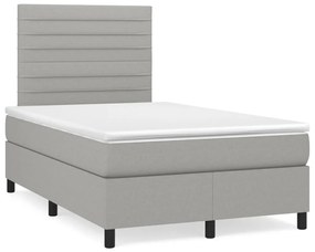 Cama box spring c/ colchão e LED 120x190 cm tecido cinza-claro