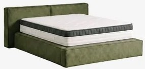 Cama Com Baú Articulado Estofada Lunari Tecido Verde Exército & 160 X 200 Cm & 160 X 200 Cm - Guideor - Sklum