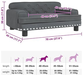 Cama para cães 70x45x30 cm veludo cinzento-escuro