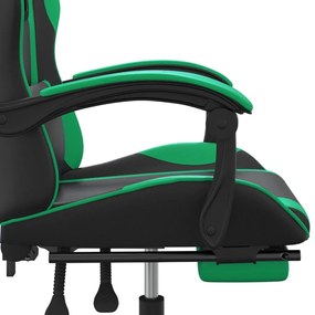 Cadeira gaming c/ apoio pés couro artificial preto e verde