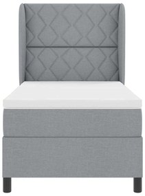 Cama Box com Colchão Cinza Claro, 90x190 cm, em Tecido