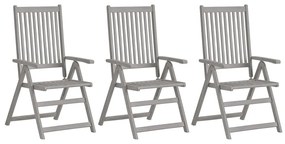 Cadeiras de jardim reclináveis 3 pcs acácia maciça cinzento