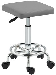 HOMCOM Banco Giratório com Rodas Altura Regulável 50-66 cm Assento Estofado em Imitação de Couro 34x34x50-66 cm Cinzento | Aosom Portugal