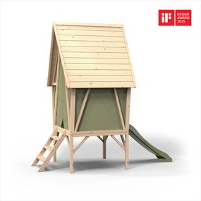 Casa brincar madeira para exterior Yuki 300 com escorrega verde e natural