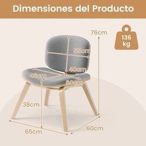 Cadeira auxiliar sem braços com encosto curvo e assento acolchoado largo para sala de jantar, sala de estar ou escritório 59 x 55 x 77 cm Natural