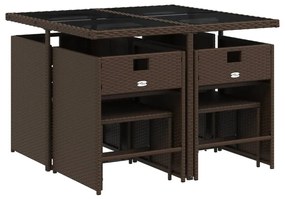 9 pcs conjunto jantar p/ jardim c/ almofadões vime PE castanho