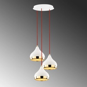 Chandelier Yildo – Branco, Vermelho, Dourado – Diâmetro: 37 cm, Altura