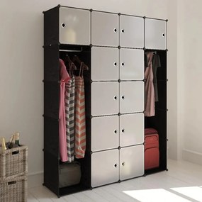 240499 vidaXL Armário plástico modular 14 gavetas 37x146x180,5cm preto branco
