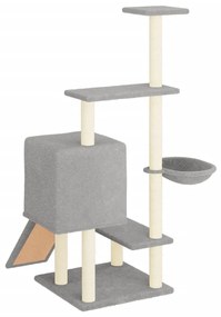 Árvore gatos c/ postes arranhadores sisal 130,5 cm cinza-claro