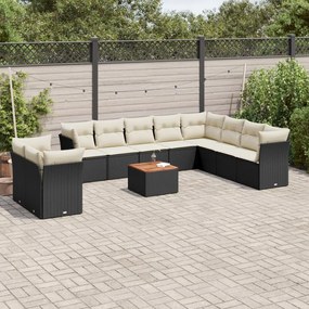 vidaXL 11 pcs conjunto sofás de jardim c/ almofadões vime PE preto