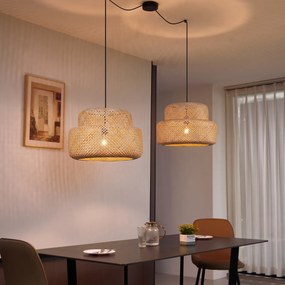 Candeeiro Pendente Japandi Preto com Bambu 2 Luzes - Kea