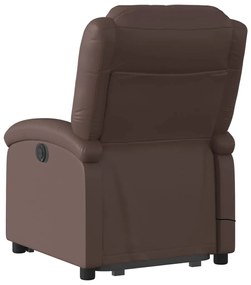 Poltrona massagens reclinável elevatória couro artif. castanho