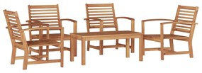 vidaXL Conjunto de Sofá de Jardim 5 pcs Natural Madeira de Teca Sólida