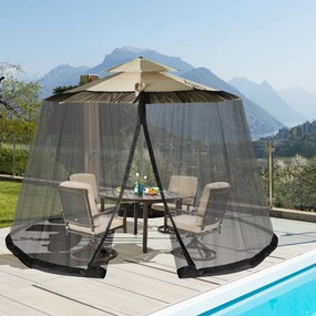 Rede Mosquiteira para guarda-sol com 2 portas, dobradiça dupla e rede ajustável para cobrir guarda-sóis de 2,5 a 3 m preto