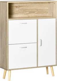 HOMCOM Sapateira para 8 Pares de Sapatos com 2 Gavetas Prateleira Aberta e Porta 80x25,5x112,5cm Madeira e Branco | Aosom Portugal