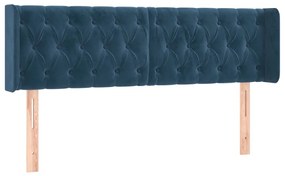 Cabeceira cama c/ luzes LED veludo 163x16x78/88 cm azul-escuro