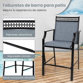 Conjunto de 2 bancos de bar para Jardim com apoio para os pés em metal à altura do balcão para jardim, piscina, varanda, cozinha Azul