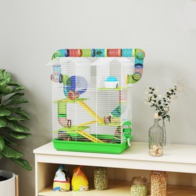 Gaiola para hamsters, ratos e pequenos roedores com túnel, comedouro, roda e brinquedo – 47 x 30 x 59 cm – verde